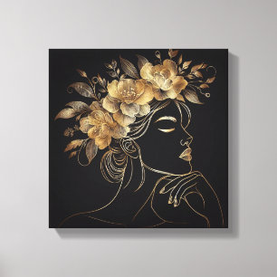 Luxury Feminine Face with Golden Floral Crown Canvas Print