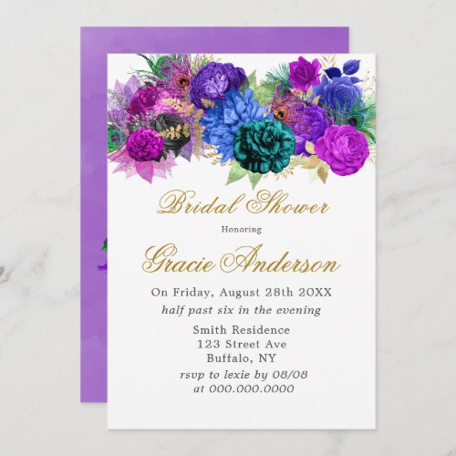 Luxury Fiesta Peacock Gold Bridal Shower  Invitation