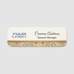 Luxury Filigree Wood Gold Name Tag