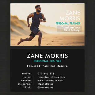 Luxury Fitness Personal Trainer Photo Teal Business Card