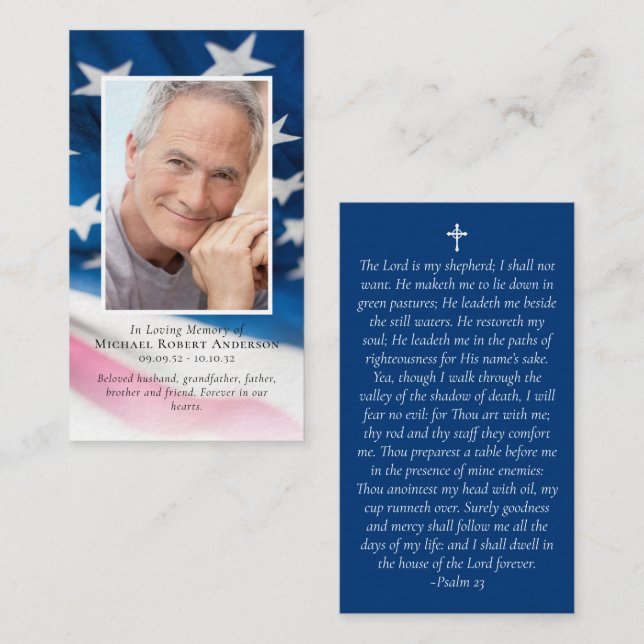Luxury Flag Photo Memorial Prayer Card (Front/Back)