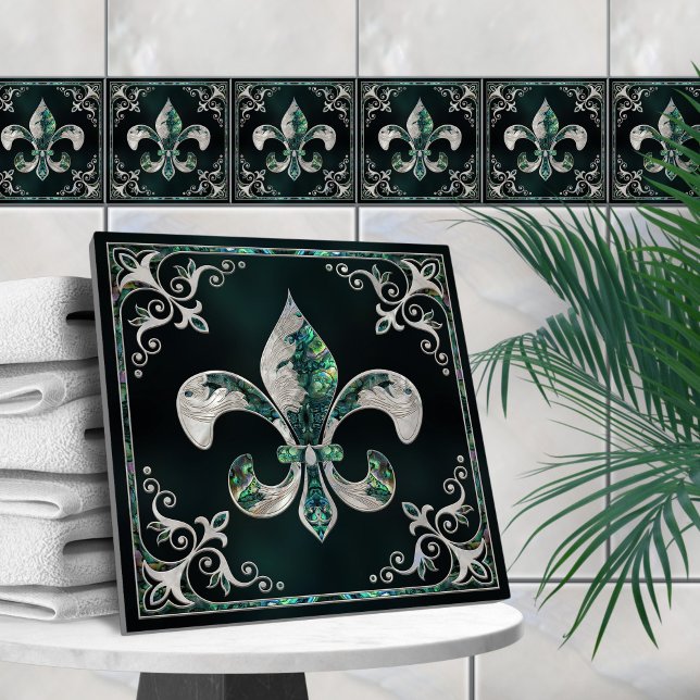 Luxury Fleur-de-lis - Abalone Shell and Pearl Ceramic Tile (Creator Uploaded)