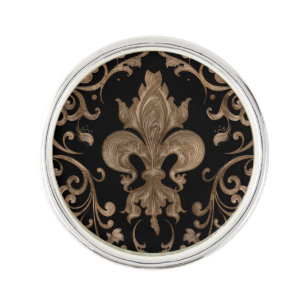 Luxury Fleur-de-lis ornament - black and gold Lapel Pin