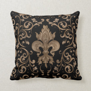 Luxury Fleur-de-lis ornament - black and gold Throw Pillow