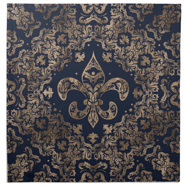 Luxury Fleur-de-lis Ornament - gold and dark blue Cloth Napkin (Front)