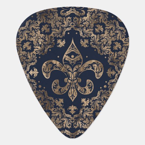 Luxury Fleur_de_lis Ornament _ gold and dark blue Guitar Pick