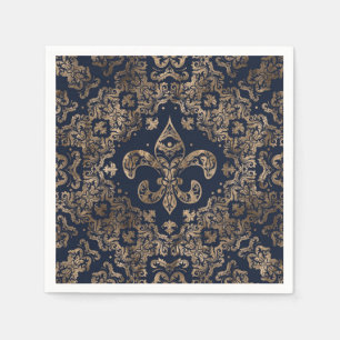 Luxury Fleur-de-lis Ornament - gold and dark blue Napkins