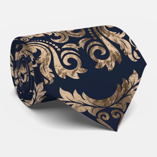 Luxury Fleur_de_lis Ornament _ gold and dark blue Neck Tie