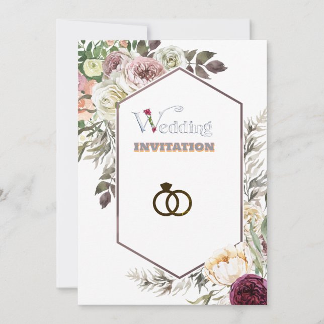 Luxury Floral Art Wedding Invitation (Front)