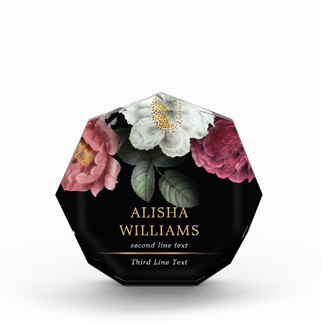 Luxury Floral Black Gold Personalized  Photo Block (Front)