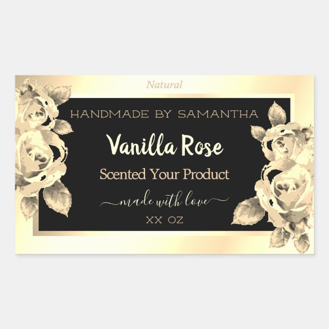 Luxury Floral Black Gold Product Packaging Labels (Front)