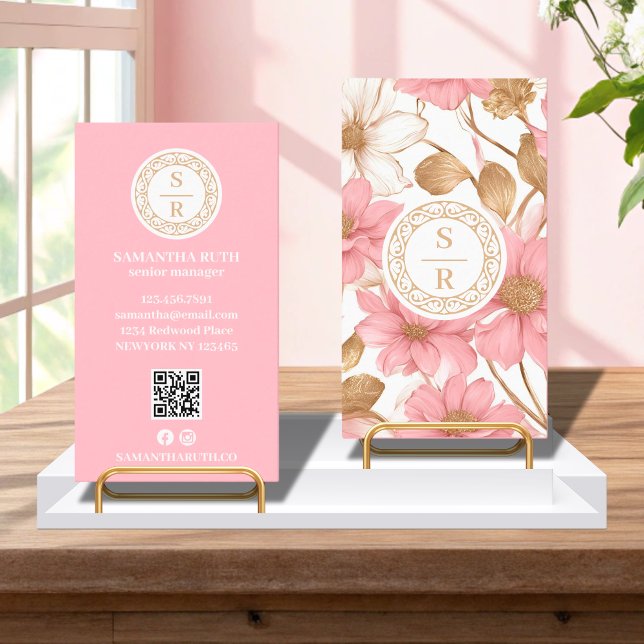 Luxury Floral Botanical Monogram Logo Watercolor Business Card (Creator Uploaded)