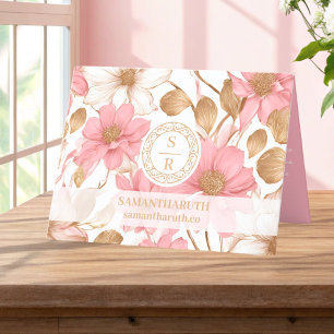 Luxury Floral Botanical Monogram Logo Watercolor Letterpress Thank You Card