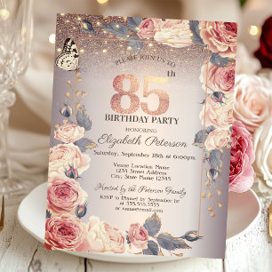 Luxury Floral,Butterfly,Lights 85th Birthday Invitation