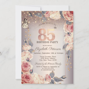 Luxury Floral,Butterfly,Lights 85th Birthday   Invitation
