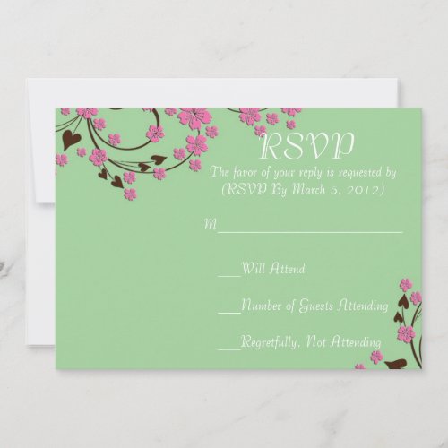 Luxury Floral Cherry Blossom Green RSVP card