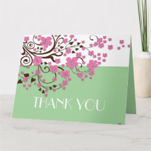 Luxury Floral Cherry Blossom Green Thank you card