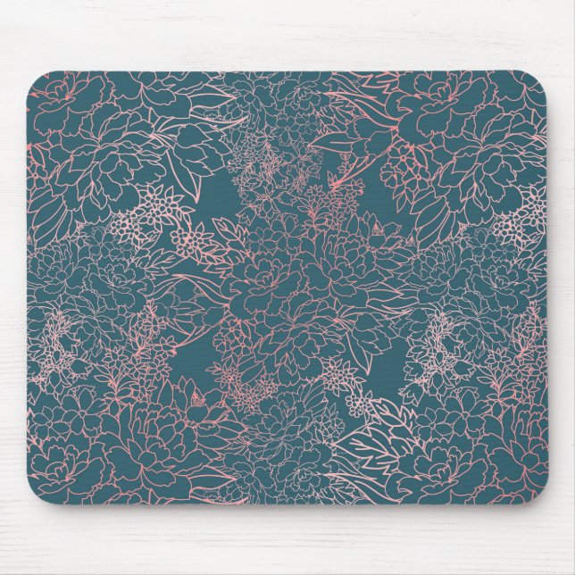 Luxury floral coral strokes doodles design mouse pad (Front)