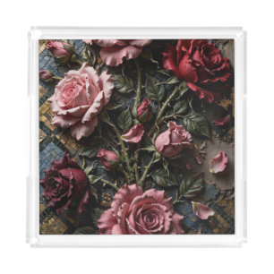 Luxury Floral Decorative Acrylic Tray
