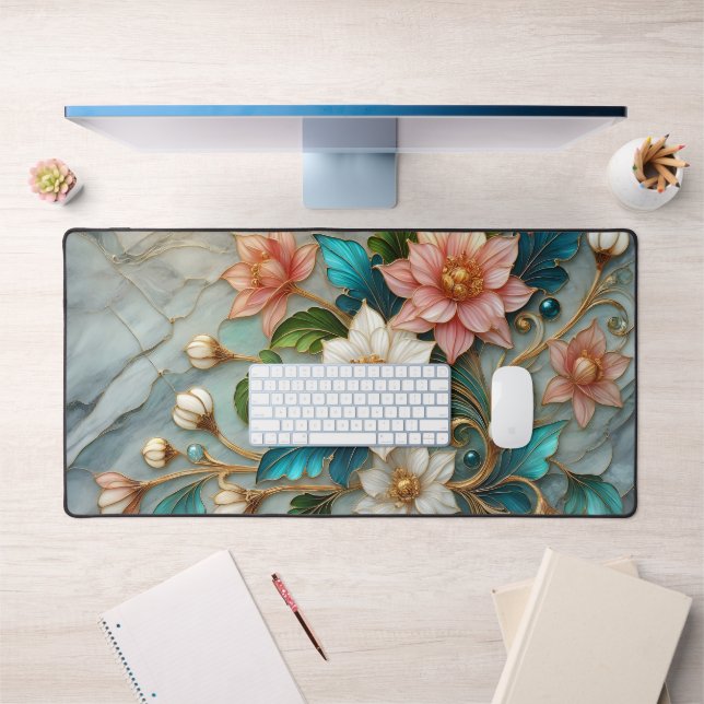 Luxury Floral Desk Mat Marble Style Desk Pad (Office 1)
