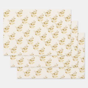 Luxury Floral Gift Gold Leaf Botanical Wrap Roll Wrapping Paper Sheets