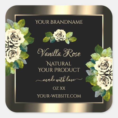 Luxury Floral Gold Black Product Labels Chic Roses