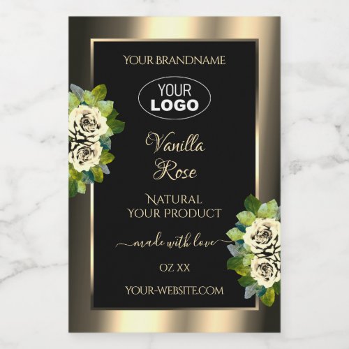Luxury Floral Gold Black Product Labels Roses Logo