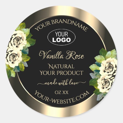 Luxury Floral Gold Black Product Labels Roses Logo