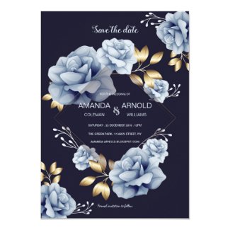 Luxury Floral Gold Elements Wedding Save The Date Invitation
