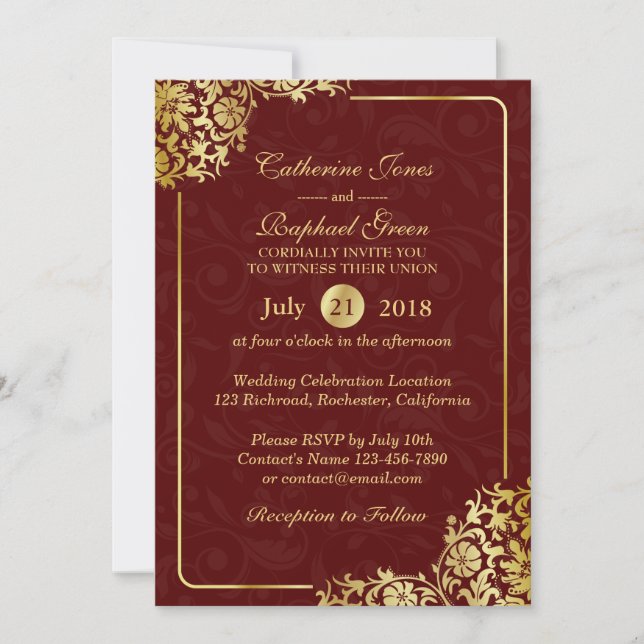 Luxury Floral Gold Lace RSVP Wedding Invitation (Front)