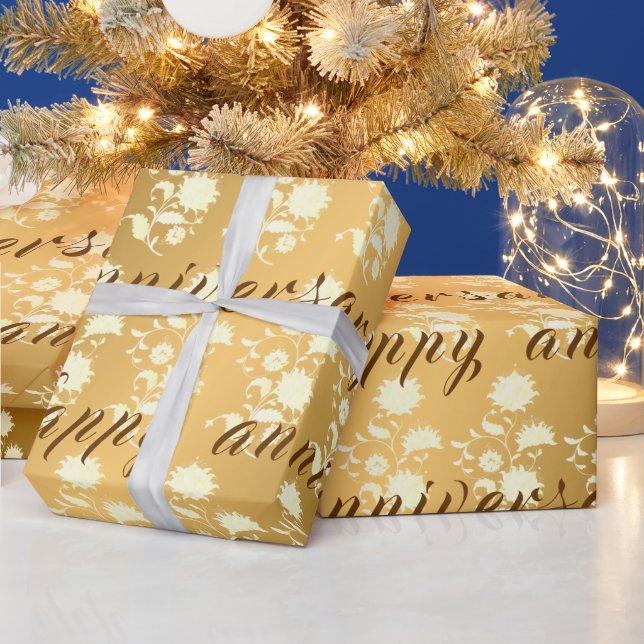 Luxury Floral Happy Gold 50h Anniversary Wrapping Paper (Holidays)