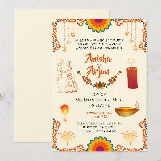 Luxury Floral Hindu Wedding Digital Invitation (Front/Back)