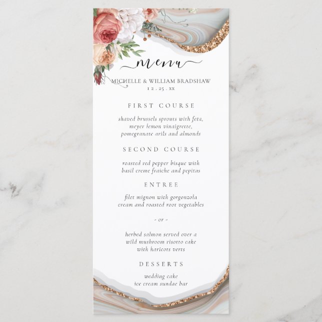Luxury Floral Marble Wedding Menu (Front)