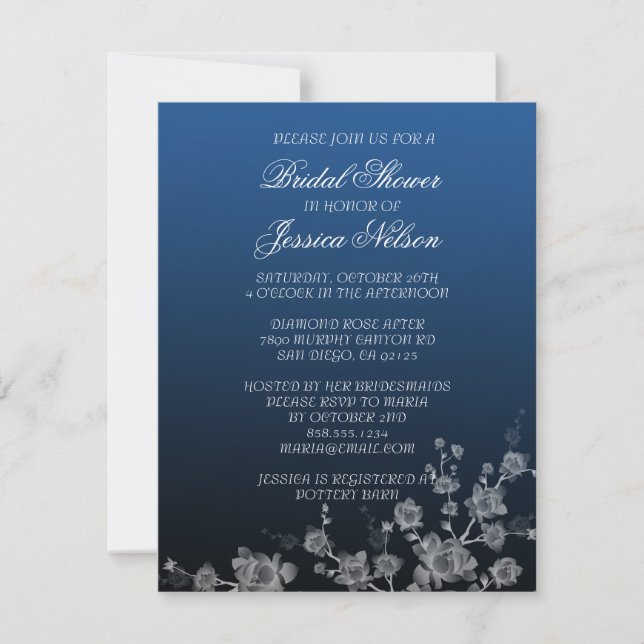 Luxury Floral Peony Denim Bridal Invitation (Front)