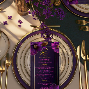 Luxury Floral Purple Luminous Violets Wedding Menu