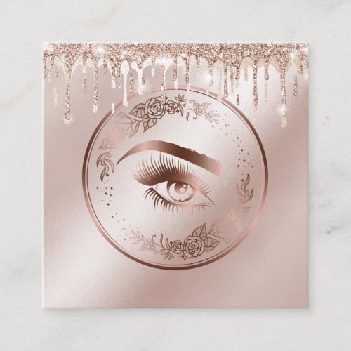 Luxury Floral Rose Gold Lashes Circle Eyes Brows Square Business Card