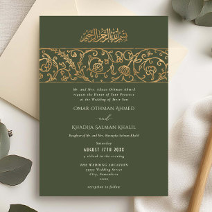 Luxury Floral Sage Green & Gold Islamic Wedding Invitation