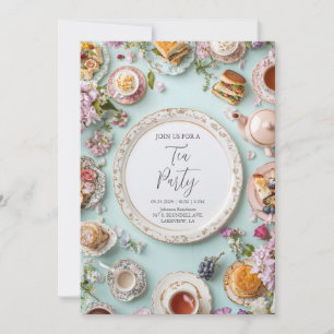 Luxury Floral Top View High Tea Party Invitation