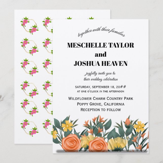 Luxury Floral Wedding Invitation – Customizable (Front/Back)