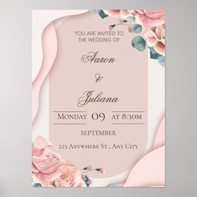 Luxury Floral Wedding Invitation Poster (Front)