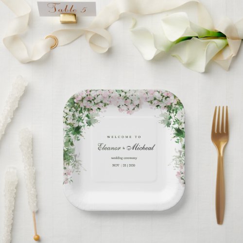 Luxury Floral Wedding Soft Pink Botanical Theme Paper Plates