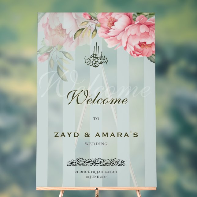 Luxury Floral Wedding Welcome Acrylic Sign (Neutral)