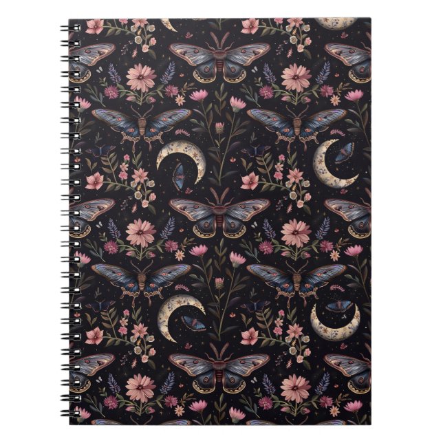 Luxury Floral Witchy Moon Moth Notebook Journal (Front)