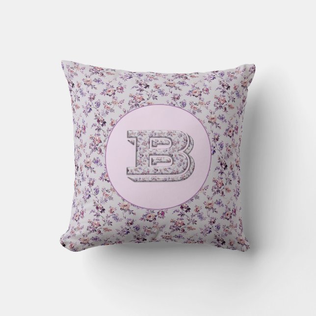 Luxury Flowers Monogram B Throw Pillow (Front)