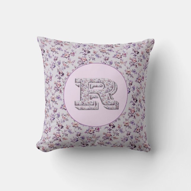 Luxury Flowers Monogram R Throw Pillow (Front)