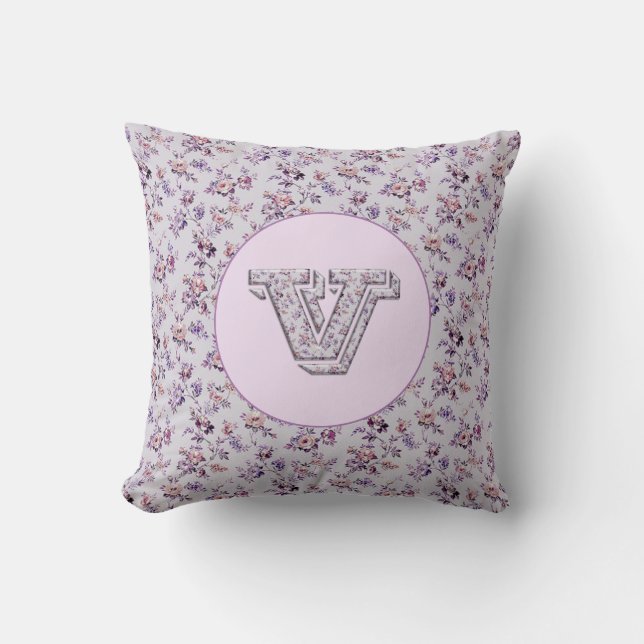 Luxury Flowers Monogram V Throw Pillow (Front)