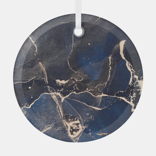 Luxury Fluid Art: Abstract Alcohol-Ink Glass Ornament (Front)