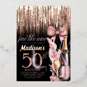 Luxury Foil 50th Rose Wine Adult Birthday Foil Invitation