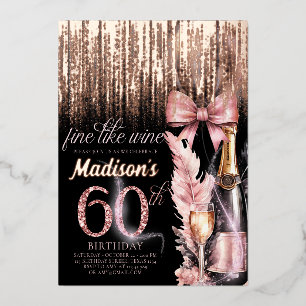 Luxury Foil 60th Rose Wine Adult Birthday Invitation