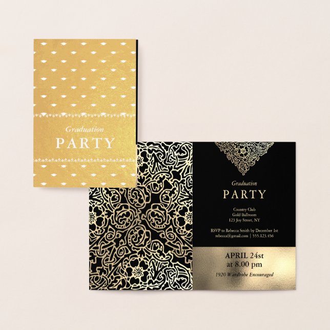Luxury Foil Black Graduation Party Invitations (Display)